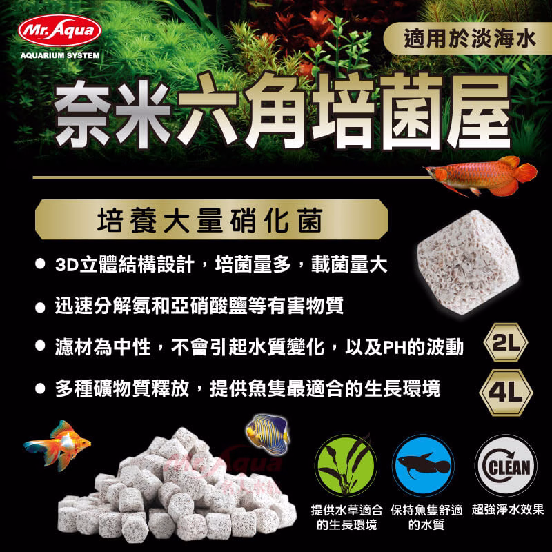 魚蝦飼料 17 Mr.Aqua 奈米六角培菌屋 2L 陶瓷環